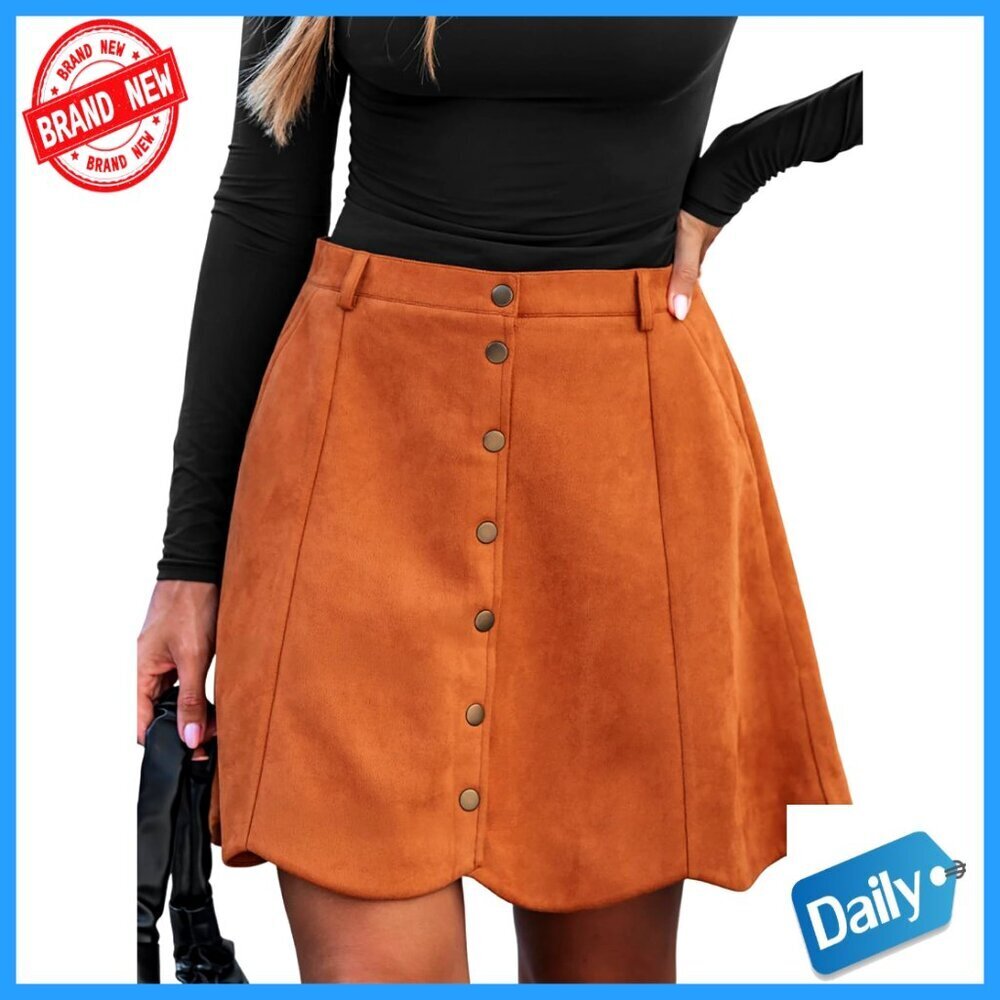 High Waist A-Line Mini Skirt with Buttons and Pockets, Casual Fall Winter Wear